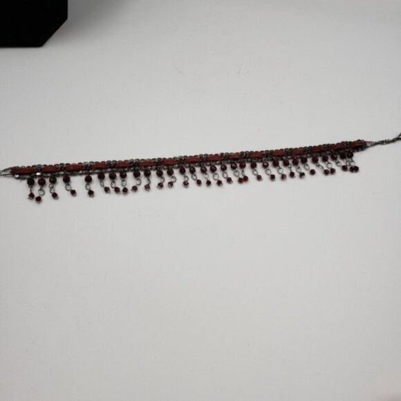 Curtain Beaded Choker Necklace Ruby Red Beading - Picture 7 of 9